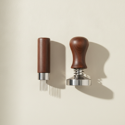 PLACEHOLDER — AI-generated flat-lay of a WDT tool and tamper together, not the final sample photo